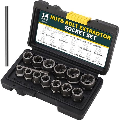 Lot De 14 Extracteurs D'Écrous, Extracteur De Vis, Extracteur Ecrou Antivol, Jeu De Douilles Spiralées, Extracteur Boulon Antivol Pour Boulons, Écrous Et Vis Endommagés Et Rouillés (6,35-19 mm) (1/5)