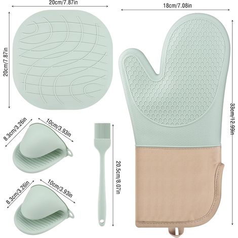 Gants de Four,Maniques,Set de 6 Silicone Gants de Cuisine, résistant à la Chaleur jusqu'à 230 °C - pour BBQ Grillage Pâtisserie Four de Cuisson