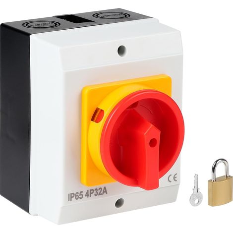 32A Interrupteur Principal Rotatif 4 Pôles, IP65, avec Boîtier, Contacts en Argent Pur, Main Switch pour Connecter Interrupteurs et Séparer Petits Circuits (1/5)