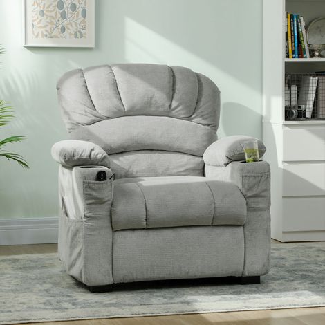 Sillón Relax Reclinable Eléctrico Silencioso con Función Memoria Reposapiés Mando a Distancia Bolsillo Lateral Gris