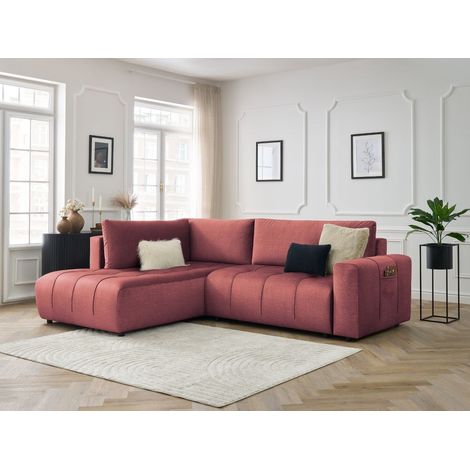 BOBOCHIC - Canapé d'angle L convertible coffre ARSENE tissu velours Angle gauche Orange (1/5)