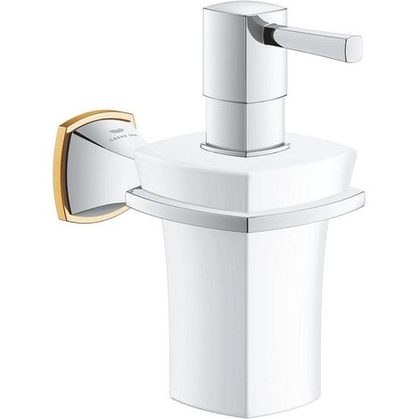 Distributeur de savon en céramique Grandera 40910 avec support pour savon chromé/or (1/2)