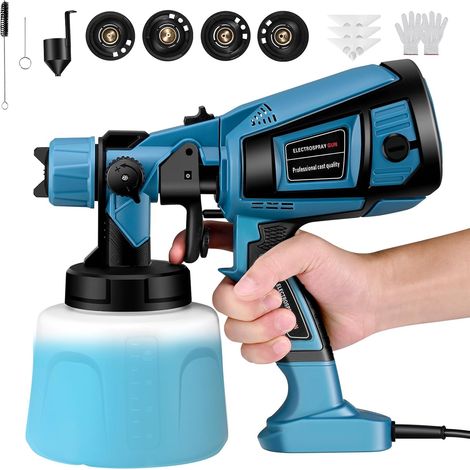 Pistolet a Peinture,800W HVLP Pistolet à Peinture Électrique,5 Buses en cuivre et 3 Motifs, réservoir de 1400 ML, pour Intérieur et Extérieur de Maison, Armoires, Clôtures, Plafonds(Bleu)
