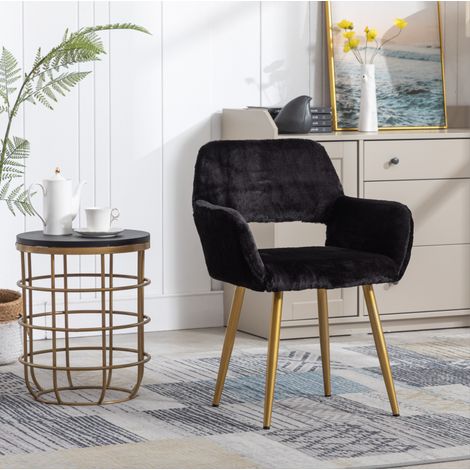 Chaise de salle à manger 59x46x79 cm tissu peluche noir, avec accoudoirs, moderne FloraGrace (1/5)