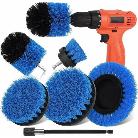 Brosse de nettoyage  Lot De 6 Brosses De Nettoyage Compatibles Avec Visseuse Sans Fil, Brosse De Nettoyage Pour Jantes, Baignoire, Carrelage, Cuisine, Voiture, Canapé Et Barbecue,  Bleu (1/5)