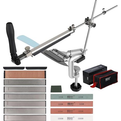 Set professionale di 14 pezzi per affilare i coltelli, affilacoltelli girevole a 360°, affilacoltelli ad angolo fisso, affilacoltelli a sgancio rapido con 4 pietre per affilare e 6 pietre diamantate p