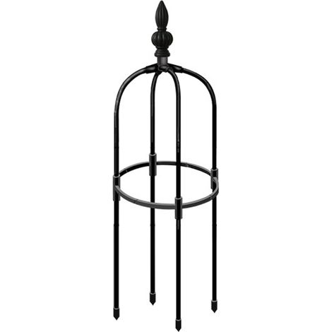 Tuteur Jardin Obélisque Stackable Hauteur Modulable (90-210cm) Diamètre 32cm Noir Acier Résistant 4 Supports en Terre avec Design Sommet Oiseau (1/5)