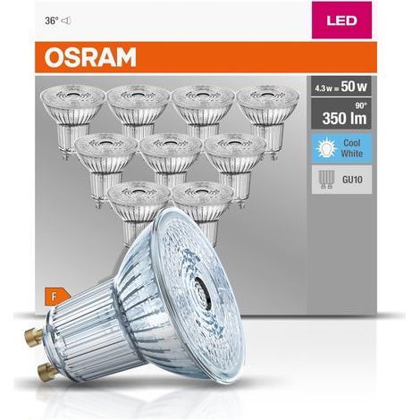 10 LED bulbs, 4.3W, GU10 base, 4000K, Glass, Silver, Indoor (1/5)