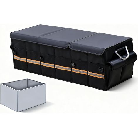 Coffre de rangement pour voiture, organisateur de rangement pour voiture avec plusieurs compartiments, couvercle et sac étanche, pour accessoires de voiture, 100 L noir (1/5)