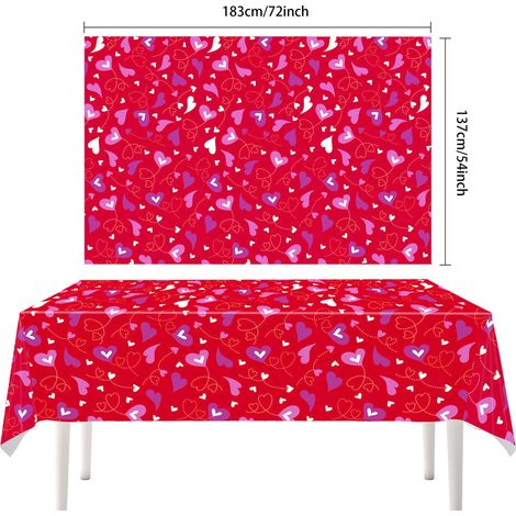 Nappe De Table Rectangulaire - En Papier - Motif Coeur - Rouge Rose - 137 X 183 Cm - Pour Mariage Anniversaire Pique-Nique Fête (1/5)