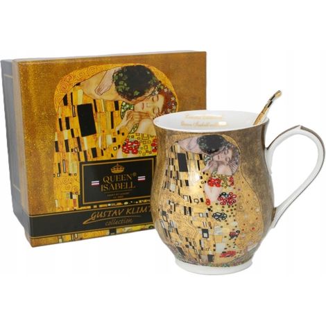 Taza grande de porcelana con cuchara, 350 ml, en caja, colección Klimt Kiss. (1/5)