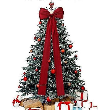 1 nœud extra large pour sapin de Noël, nœud en satin rouge avec longs rubans rouges, décoration de sapin de Noël (1/5)