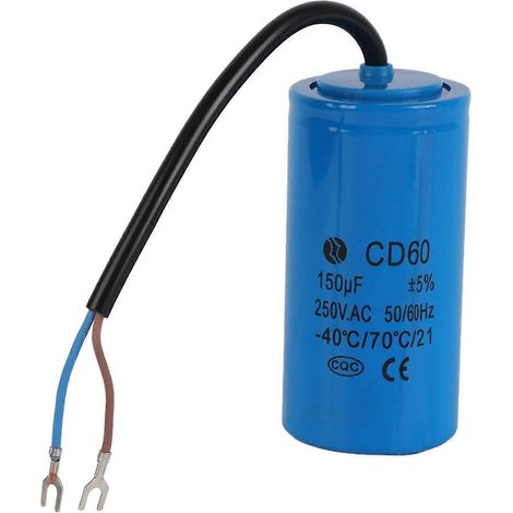 Condensateur de démarrage pour moteur et compresseur d'air 2024 - 150 µF 250 V CA avec fil conducteur CD60 (1/5)