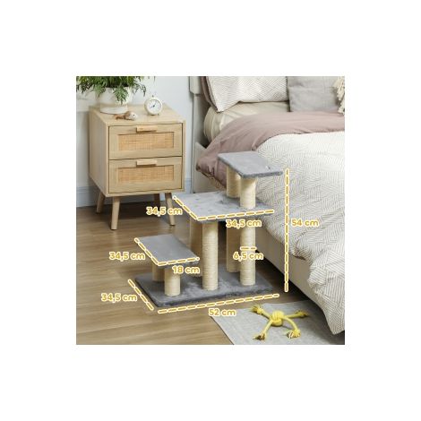 Escalier pour animaux 3 marches de 54 cm avec griffoirs en sisal et balle de jeu pour petits chiens et chats, maison et salon (1/5)