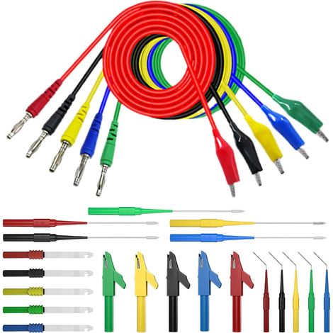 Kit de plomb de test multimètre, kit d'essai tube de 25 pièces plug banane pour clip clip alligator clip test clip sonde de plomb multimètre outil mamultimètre clip banane P (1/5)