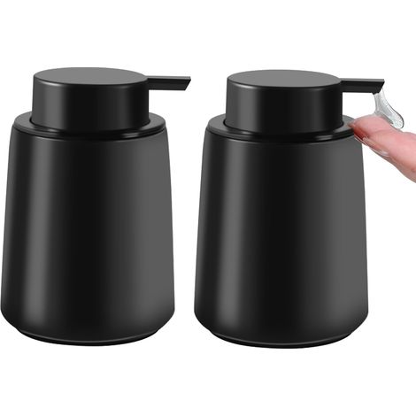 Lot de 2 distributeurs de savon, en céramique, noir mat, 400 ml, distributeur de liquide vaisselle, distributeur de lotion, convient pour savon pour les mains, shampoing, gel douche, cuisine, (1/5)