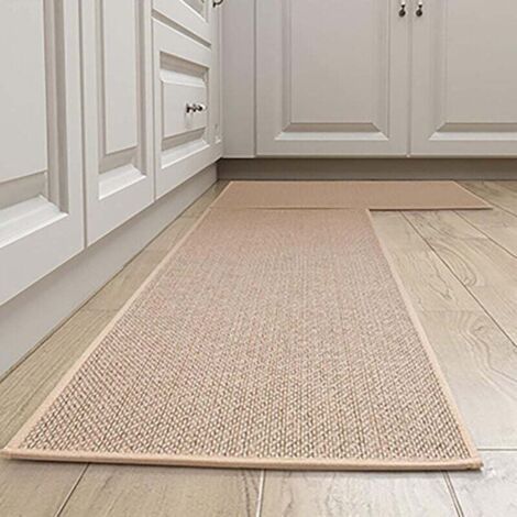 BUNTHAUS Waschbare, rutschfeste Küchenmatte aus Gummi für den Bereich vor der Spüle, Jute-Farbe (2 Stück, 44x75cm + 44x120cm)