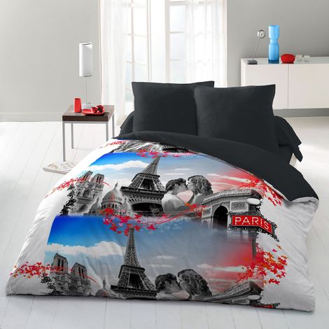 Housse de Couette - 3 Pièces Microfibre 2 Personnes 220x240 cm Paris Bleu