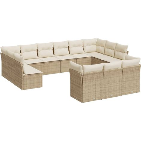 Maison Exclusive - Salon de jardin avec coussins 13 pcs beige résine tressée (1/3)
