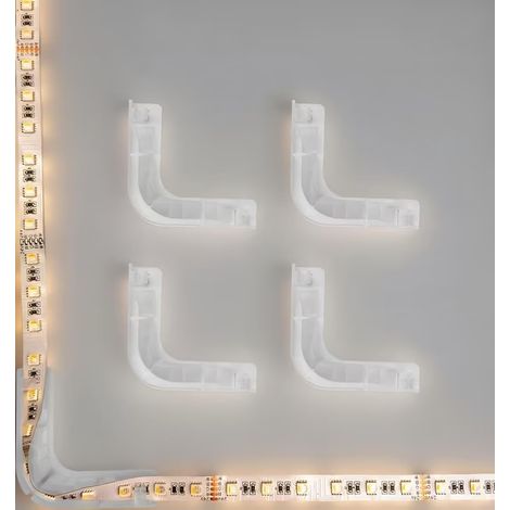 Lot de 4 connecteurs d'angle LED transparents à 90 ° - Connecteur d'angle universel pour bande lumineuse - Convient pour bande lumineuse de 8/12 mm (1/5)