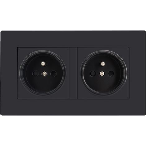 Prise murale monobloc prise de courant ca 2 ensembles cadre en verre trempé norme française 16 ampères 250 V noir-14686mm (1/5)