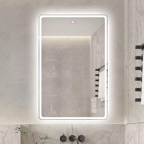 Miroir LED sans cadre 60x100 cm en verre trempé anti-buée et incassable. Fonction dimmable idéale pour salle de bain,maquillage et rasage.
