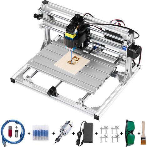 Kit Machine à Graver CNC 3018 500 mW, 3 Axes Zone de Travail 30 x 18 x 4,5 cm Contrôle GRBL avec Accessoires, Outil de Gravure pour Sculpture sur Bois, Plastique, Acrylique, PVC (1/5)