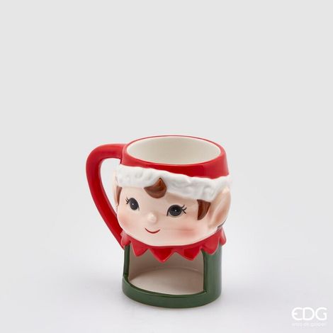 EDG Enzo De Gasperi Tazza Elfo Natale Portabiscotti H 12 Cm D 10 Cm Green Red