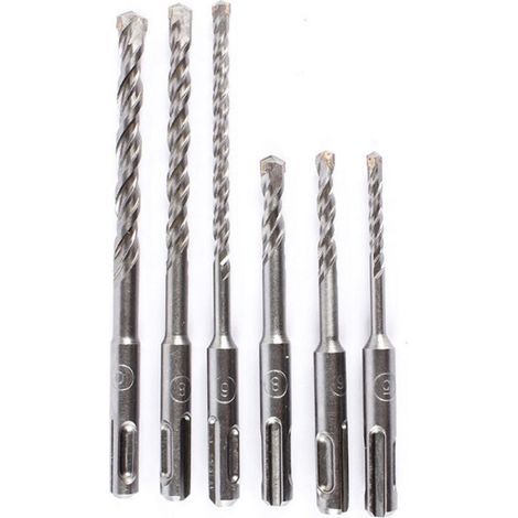 Jeu de 6 forets hélicoïdaux de 5 à 10 mm en alliage d'acier au tungstène pour marteau électrique à tige ronde, adapté à la maçonnerie, au béton, à la pierre et à la roche