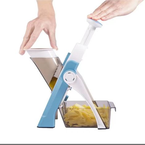 Affettatrice di sicurezza migliorata Plus, tagliaverdure regolabile, tagliapasta per patatine fritte, lama staccabile, tritatutto da cucina, regalo (azzurro cielo) (1/5)