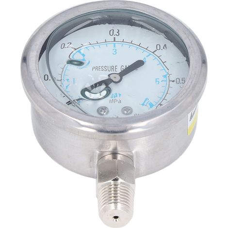 Manomètre à vide à cadran transparent, filetage 1/4 NPT, niveau de précision 2,5, boîtier en acier inoxydable, plage de mesure : 0 à 0,6 MPa (1/5)