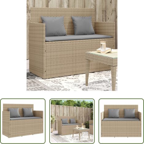 vidaXL Sitzkissen - Gartenbank mit Kissen Beige Poly Rattan (1/5)