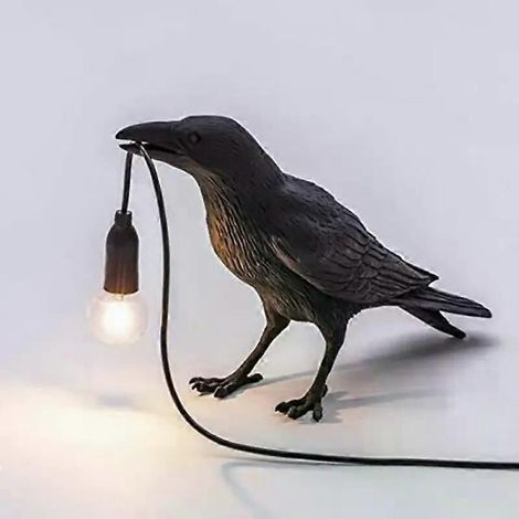 Lampe Corbeau Gothique (1 pièce). Lampe de table Corbeau Noir Mignon avec Câble USB. Corbeau Résidu Unique pour Décoration de Bureau. (1/3)