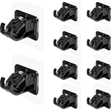 Lot de 10 supports de tringle à rideau auto-adhésifs sans perçage, sans crochets de tringle à rideau réglables sans perçage (noir) (1/4)