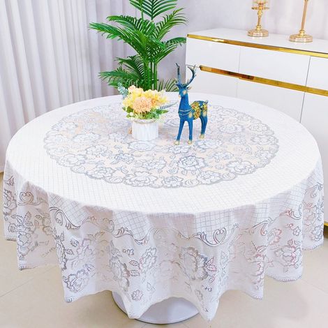 Nappe ronde PVC 180cm, motif floral, imperméable et anti-taches (1/5)