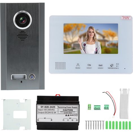 Kit de sonnette vidéo filaire 2 fils BUS, écran couleur, interphone bidirectionnel, vision nocturne, étanche, AC 100-240V, pour maison et appartement (1/5)