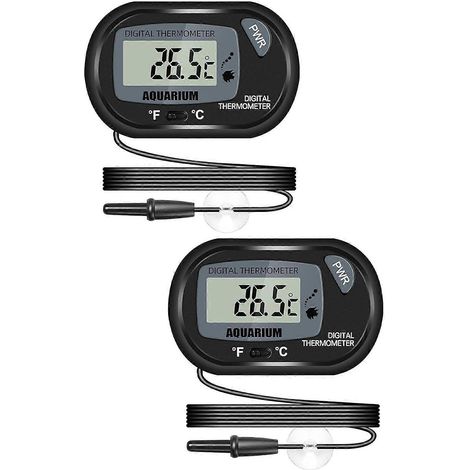 Thermomètre numérique LCD pour aquarium avec ventouses et sonde étanche pour aquarium, vivarium et terrarium à reptiles (2 pièces) (1/5)