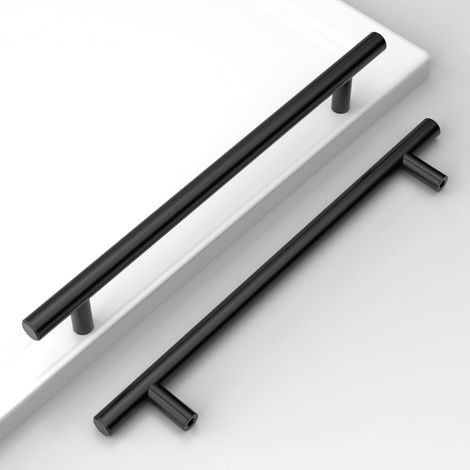 Lot De 10 Poignée De Meuble Cuisine Noir Poignées Placard Cuisine Entraxe 192mm Acier Inoxydable pour Tiroirs Et Placards, Vis Incluses UK0024 (1/5)