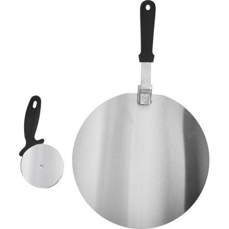 Rundes, faltbares Pizza-Set aus Edelstahl, bestehend aus großem Pizzaschieber und Pizzaschneider, 2er-Set (1/5)