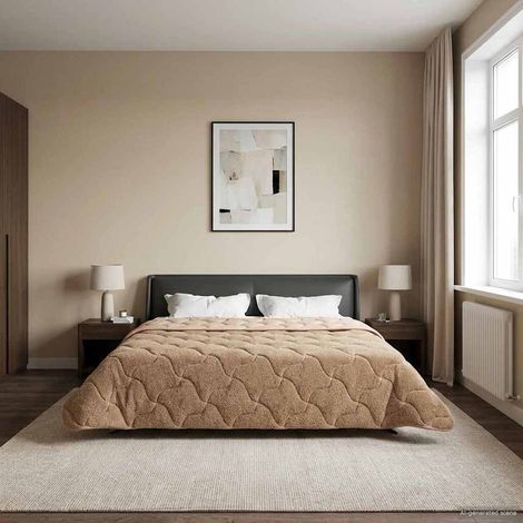 Sommerdecke Taupe 220 x 260 cm Mikrofaser und Teddy-Fleece