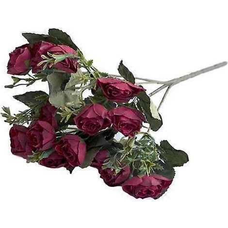 1 bouquet de roses artificielles écologiques en plastique anti-décoloration, idéal pour une décoration de mariage.rouge vin (1/5)
