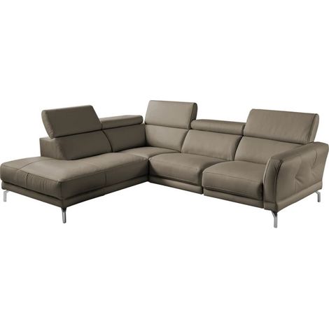 Canapé d'angle en 100% tout cuir épais de luxe italien 5/6 places DALEN, taupe, angle gauche (1/5)