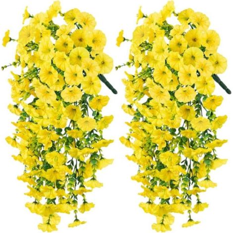 Lot de 2 fleurs artificielles suspendues résistantes aux UV - Guirlandes de fleurs de jour de 75 cm, réalistes pour la décoration du jardin et de la maison, jaune jaune jaune-AquaForge (1/5)