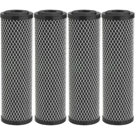 Lot de 4 filtres à eau au charbon actif de 25 cm (10 pouces) pour toute la maison, avec couvercle en charbon actif, élimine les sédiments et remplace les goûts et les odeurs. (1/5)
