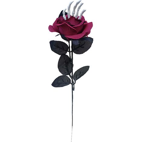 Halloween Main Os Unique Fausse Fleur Simulation Fleur Noir, Faux Bouquets de Roses en Soie Noir (X) (1/5)