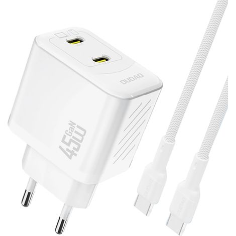Dudao A28PCEU PD 45W GaN 2xUSB-C Wandladegerät mit USB-C-Kabel – Weiß (1/5)