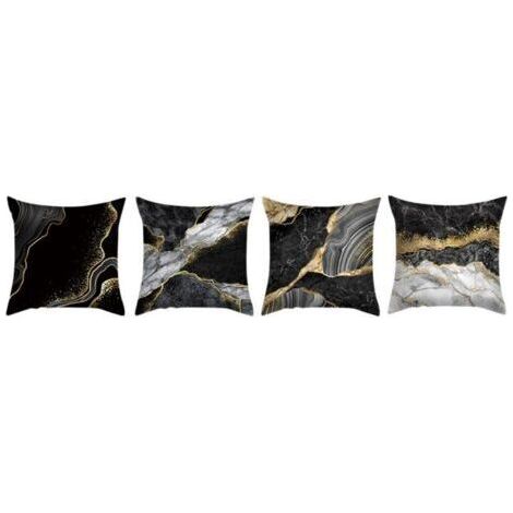 Housses de coussin en or noir Coussins de canapé pour salon 18x18 Lot de 4 coussins de canapé abstraits en marbre Coussins décoratifs pour canapé-lit Salon Canapé Housses de coussin de voiture (1/4)