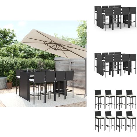 Ensemble de bar de jardin 9 pcs avec coussins noir poly rotin - Meubles De Jardin - Salon De Jardin - Set De Bar Extérieur - Mobilier De Patio - Table De Bar (1/5)