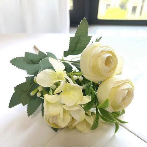 Boule brodée de bouton de thé printanier rose nordique, petite fleur à poignée, fleur artificielle en soie, photographie de mariage, décoration intérieure, fleur à mainblanc (1/5)