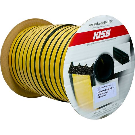 Kiso – Rouleau de joint caoutchouc alvéolaire EDPM 3x12mm longueur 150m – Adhésif tramé pour étanchéité air et eau – Pour vitrage à sec